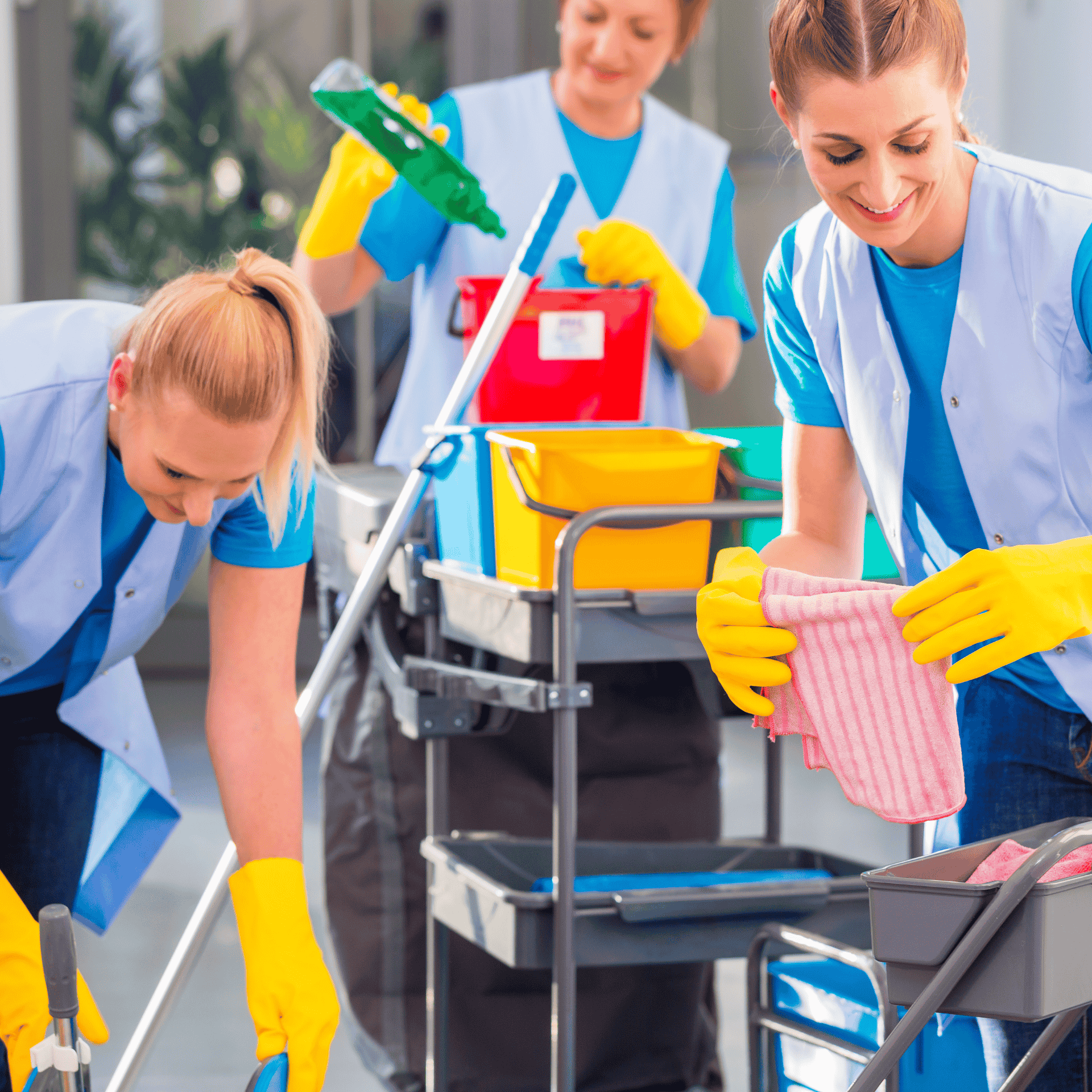 Putzteam bei den Vorbereitungen